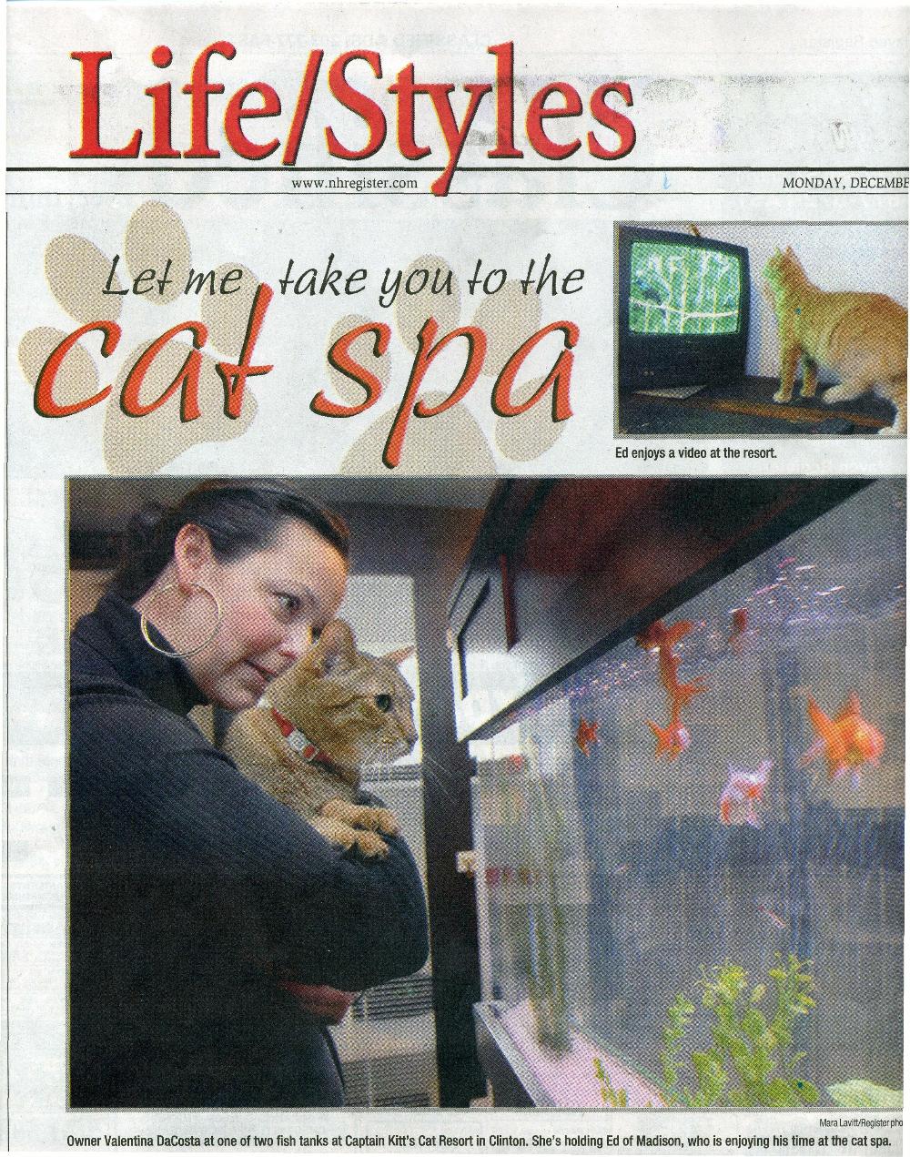 photo of Val / owner from a New Haven Register article featuring our upscale cat hotel