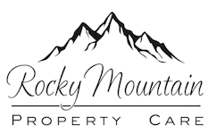 Black and white logo: Rocky Mountain Property Care with mountain graphic above text.