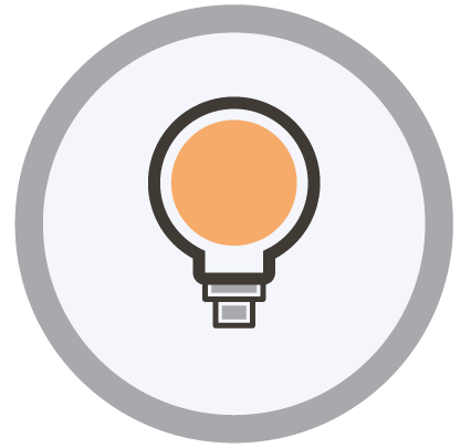 An icon of a light bulb in a circle on a white background.