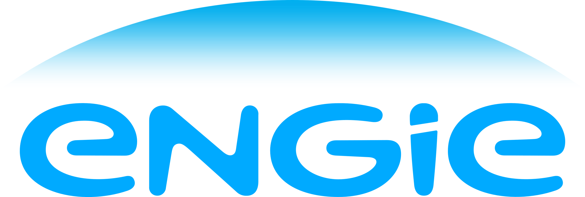 The engie logo is blue and white and looks like a rainbow.