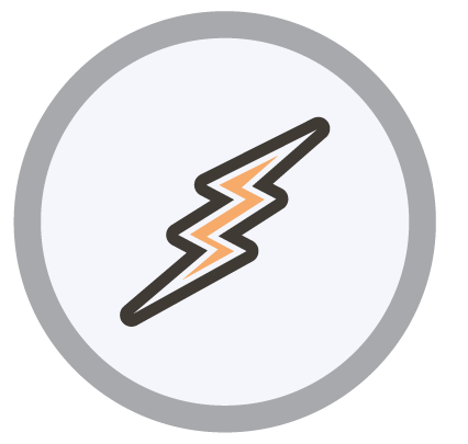 A lightning bolt icon in a circle on a white background.