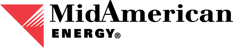 A mid american energy logo with a red triangle in the middle