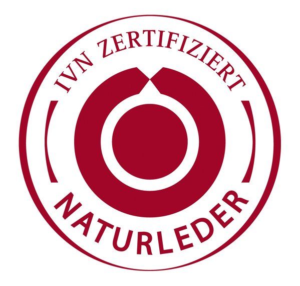 A red stamp that says ivn zertifiziert naturleder