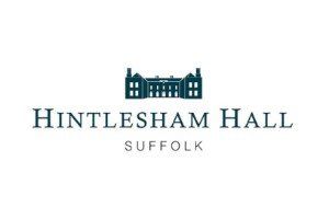 Hintlesham Hall logo. Dark teal illustration of a stately home above the name 