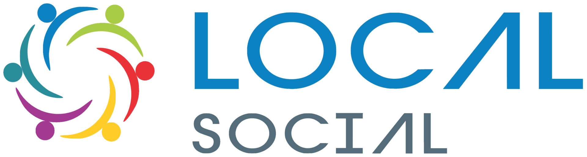 A colorful logo for local social with a group of people in a circle.