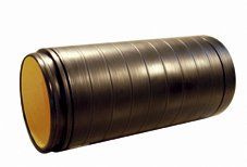 A close up of a black pipe on a white background.