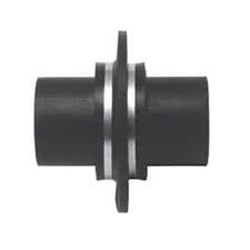 A close up of a black hose connector on a white background.