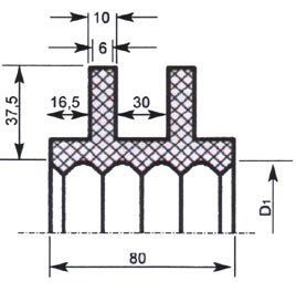 A black and white drawing of a rubber seal with measurements.