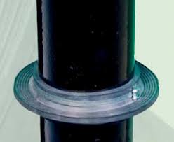 A close up of a black pipe with a rubber ring around it.