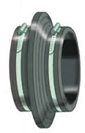 A close up of a rubber hose clamp on a white background.