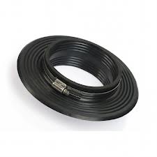 A black rubber ring with a metal clamp on a white background.
