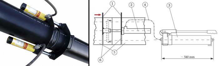 A close up of a black pipe next to a diagram of it