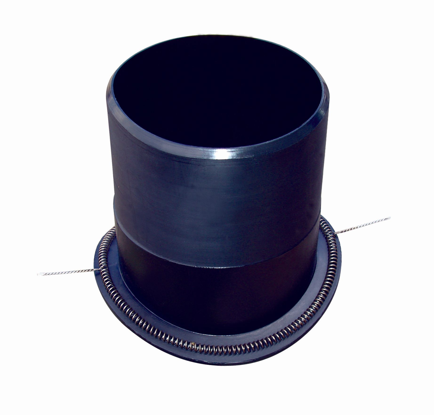 A black cylinder with a blue ring around it