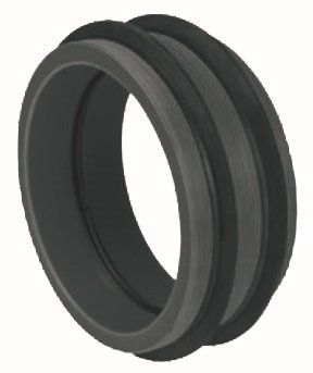 A close up of a black rubber ring on a white background