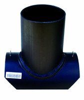 A black pipe is sitting on top of a blue pipe.