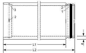 A black and white drawing of a pipe with measurements.