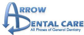 Logo for Arrow Dental Care, blue arrow circling 