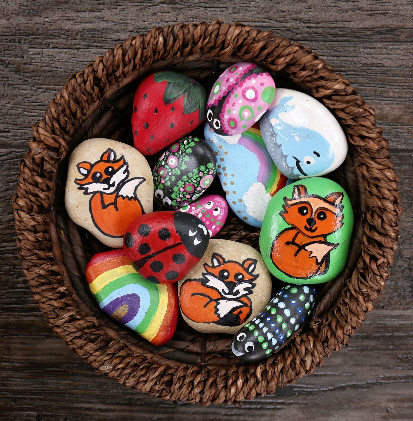 bowl of painted craft stones