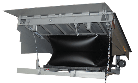 A large black bag is attached to a metal structure