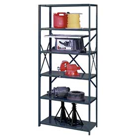 A metal shelf filled with lots of tools and equipment.