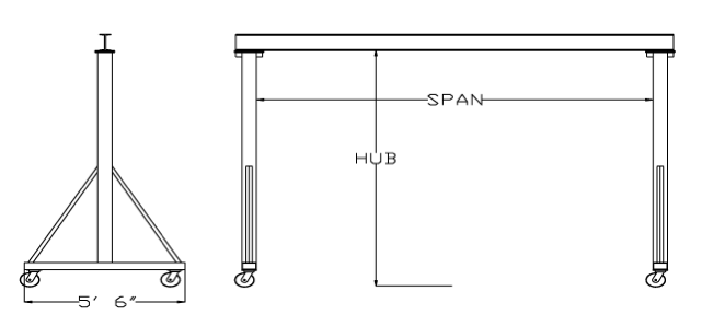 A drawing of a crane with measurements on it