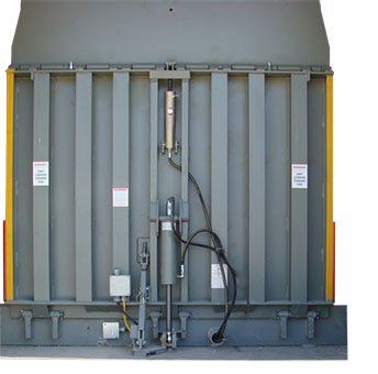 A large gray container with a yellow stripe on the side
