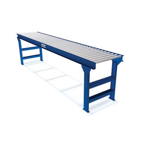A blue and white conveyor belt on a white background