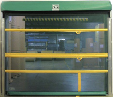 A green and yellow door with the letter g on it