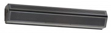 A black speaker is sitting on a white surface.
