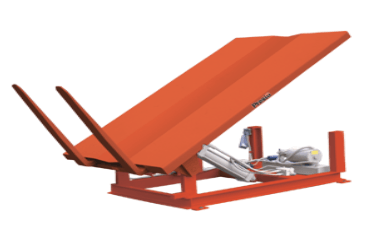 A red machine with a motor on it is sitting on a white surface