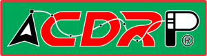 A red and green logo for acdrp on a green background