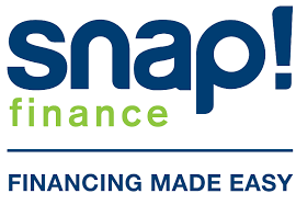 The snap finance logo is blue and green and says financing made easy.