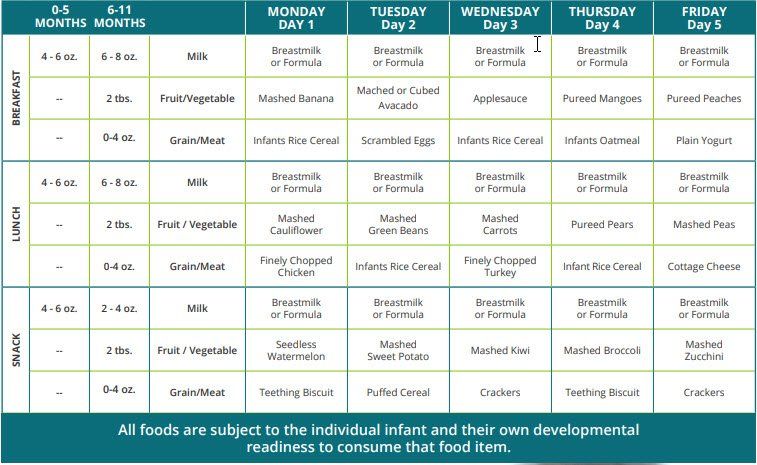 Link to Sample Infant Cycle Menu