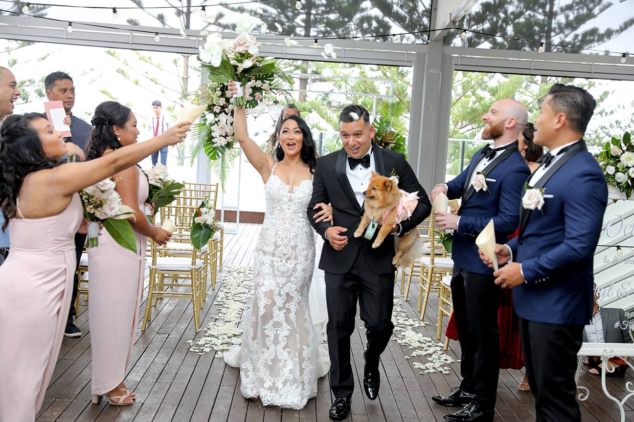 wedding couple with their dog