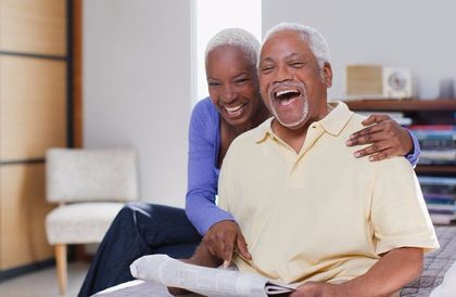 Two people laughing