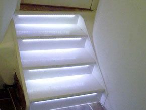 stairway lit with white lighting