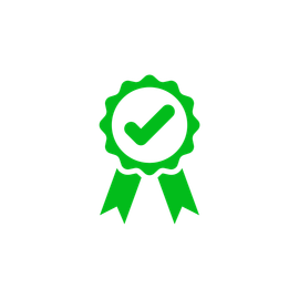 A green ribbon with a check mark inside of it.