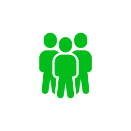 Three green people are standing next to each other on a white background.