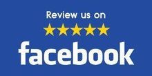 A blue sign that says `` review us on facebook ''