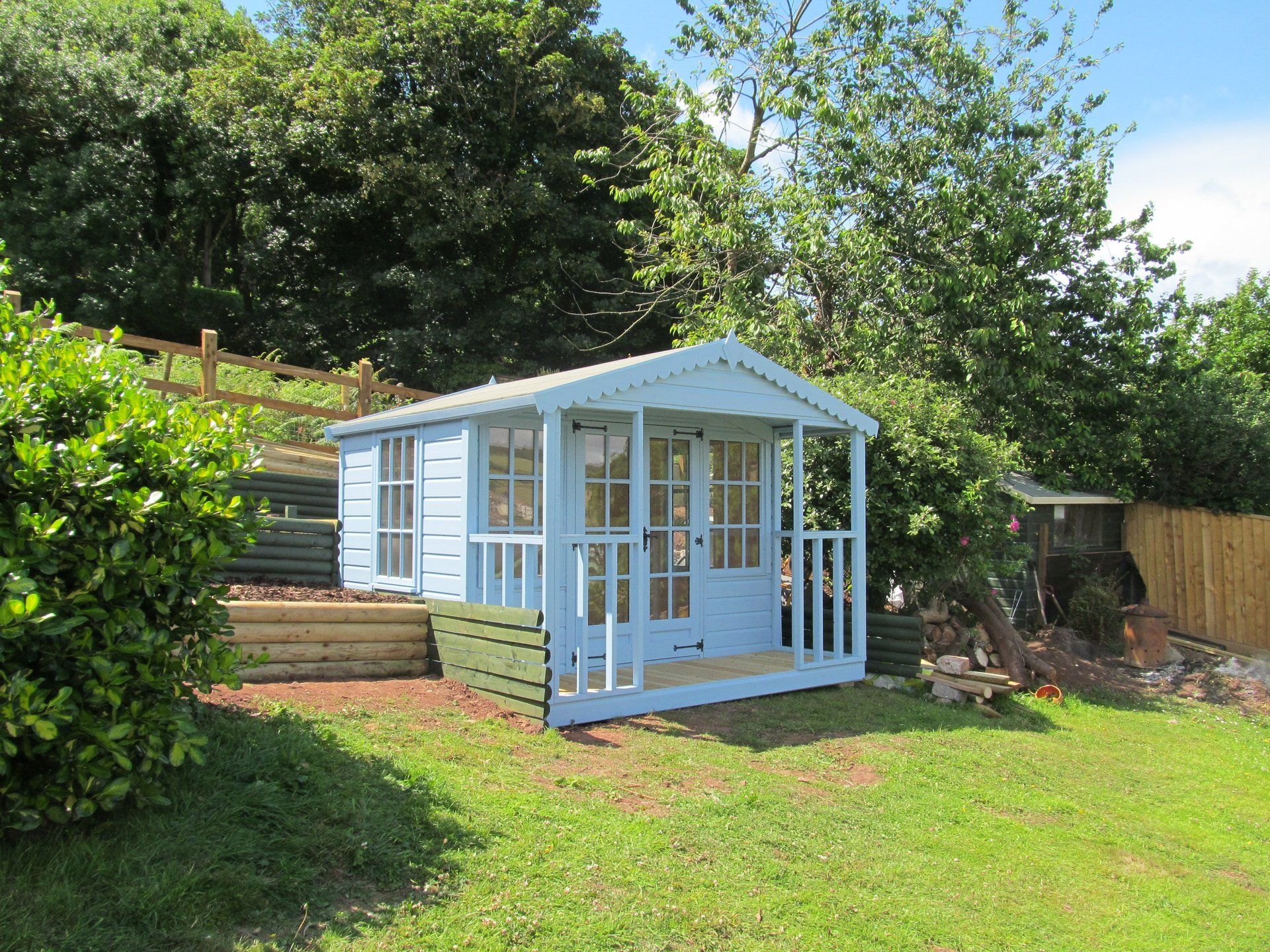 Devon Sheds the Kennick Summerhouse painted with wooden decking