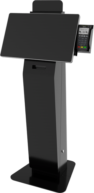 the Austin Payment Kiosk in black with a computer in landscape orientation