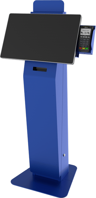 the Austin Payment Kiosk in blue with a computer in landscape orientation