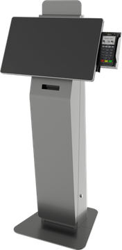 the Austin Payment Kiosk in silver with a computer in landscape orientation