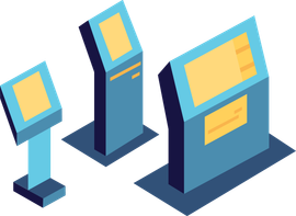 Illustration of three models of payment kiosks