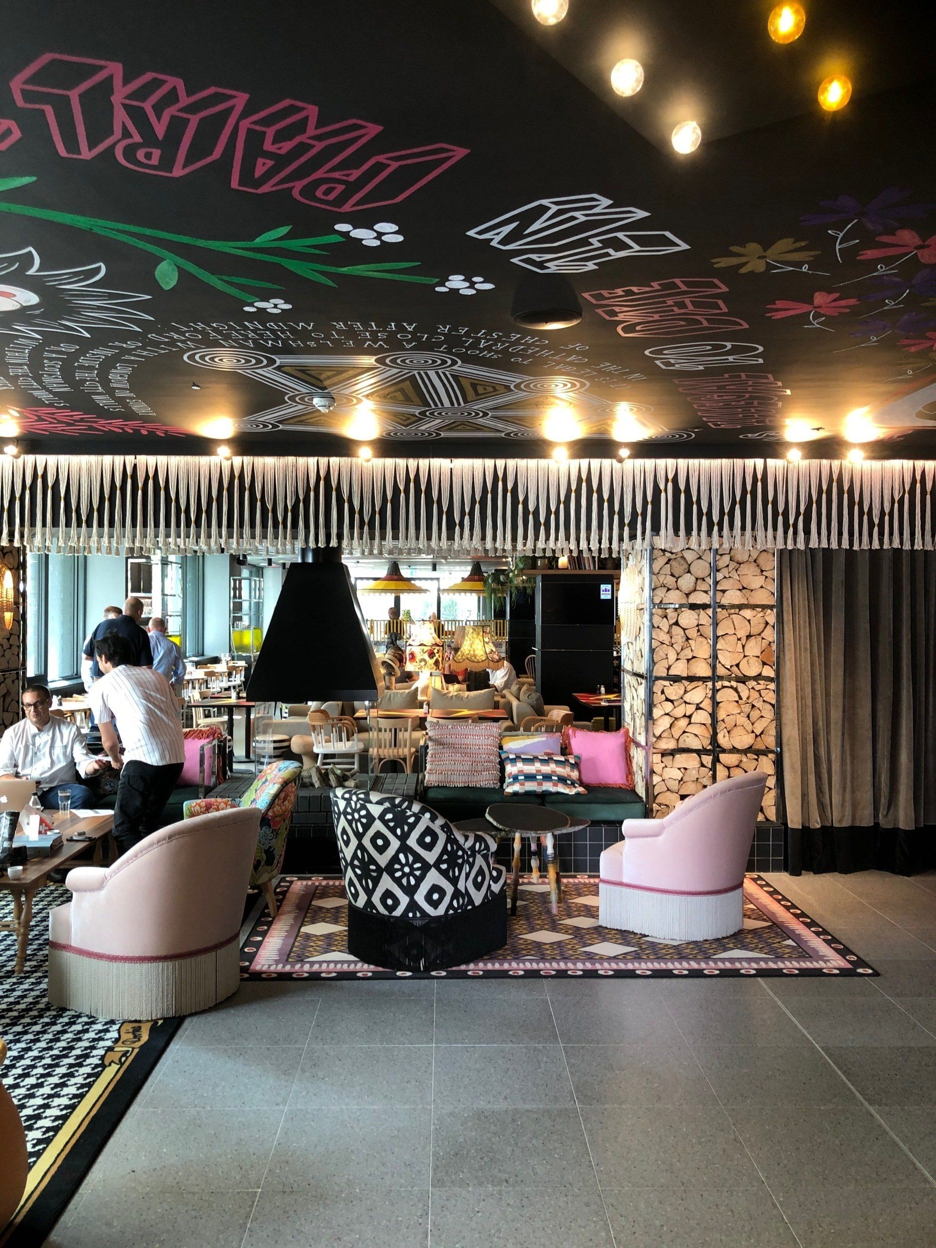 internal design of the restaurant using sofas