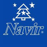 Logotipo de Navir: árbol estilizado blanco y estrellas sobre fondo azul.