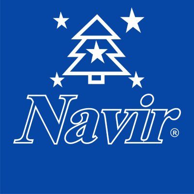 Logotipo de Navir: árbol estilizado blanco y estrellas sobre fondo azul.