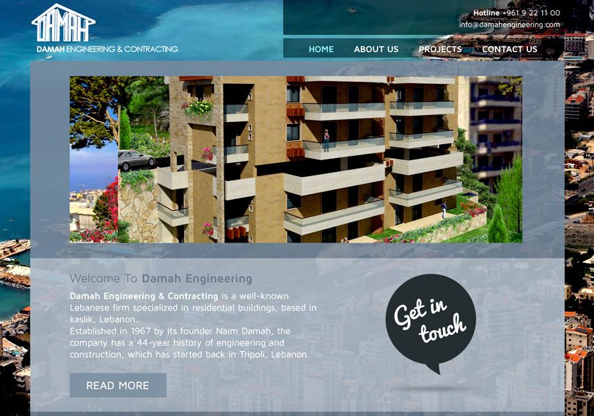 A website that says get in touch on it
