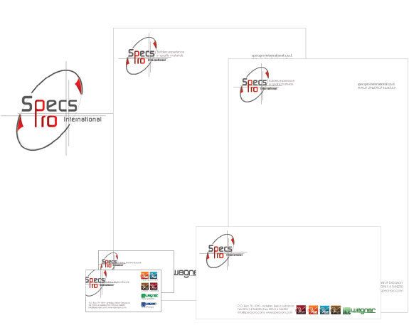 A set of stationery for a company called specs pro