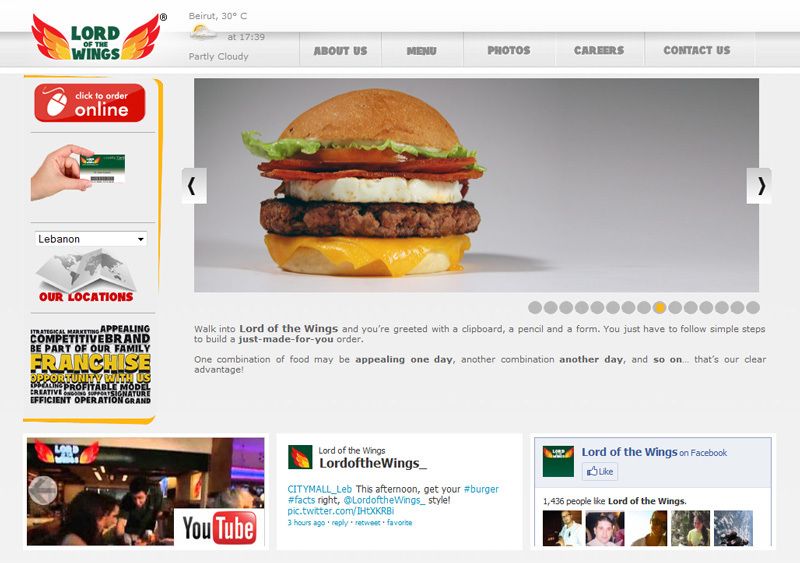 A website with a picture of a hamburger on it
